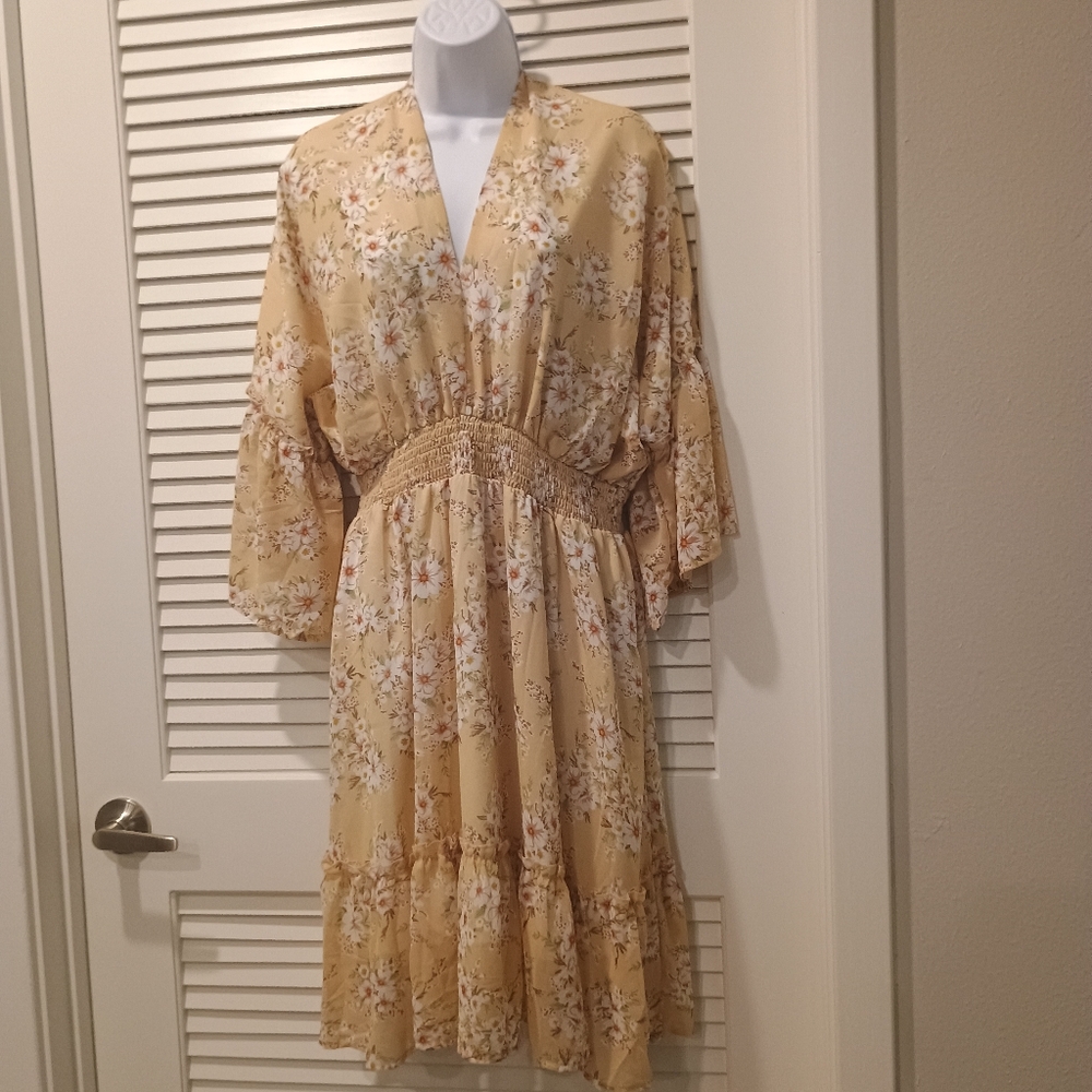 Jolly Code Floral Yellow Long Sleeve Dress Size XL